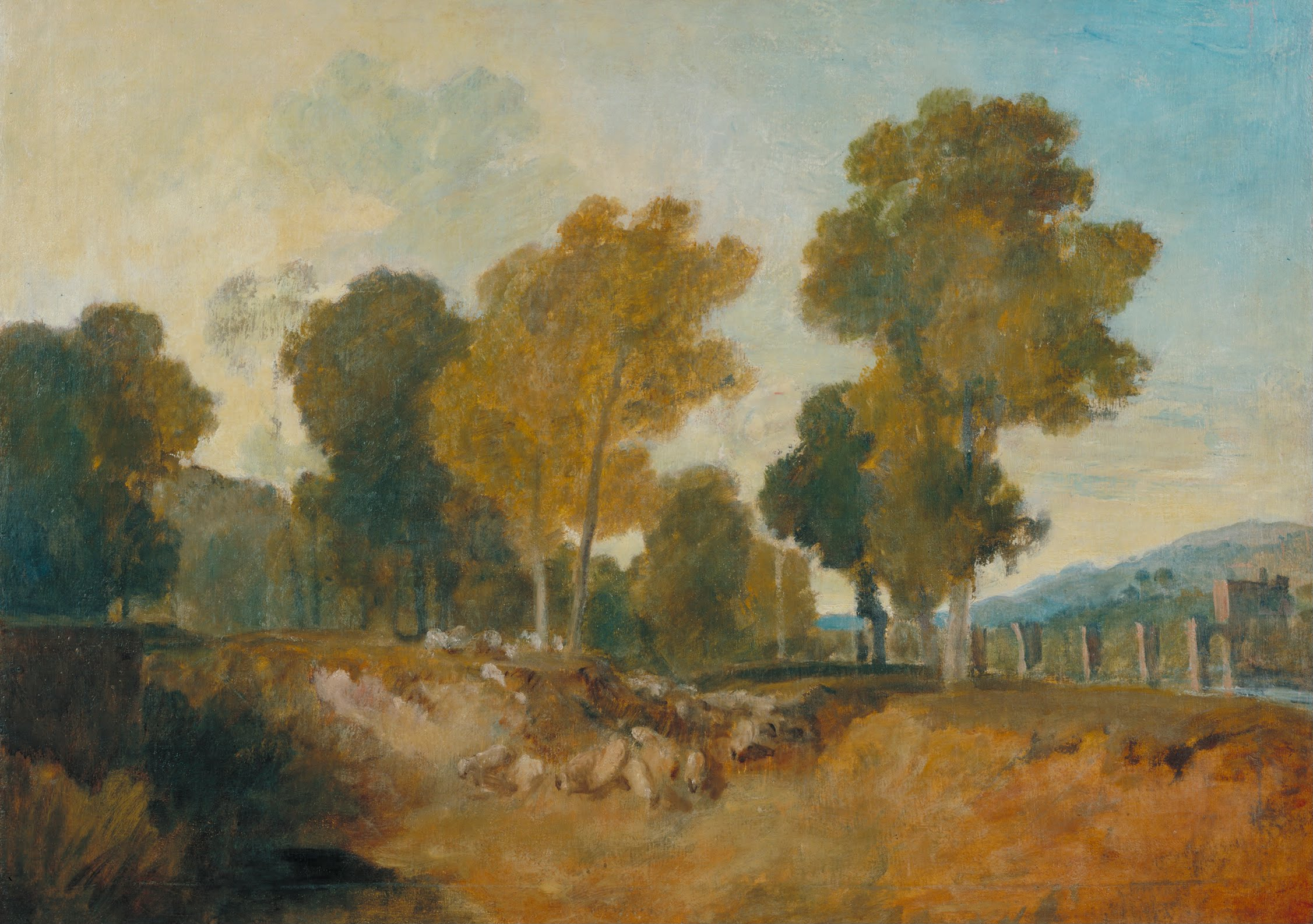 J. M. W. Turner, Trees beside the River, with Bridge in the Middle Distance