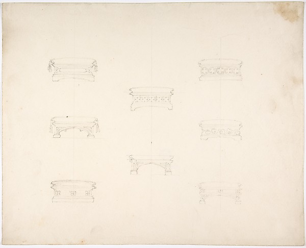 Anonymous, British, 19th century, Design for Eight Gothic Footstools