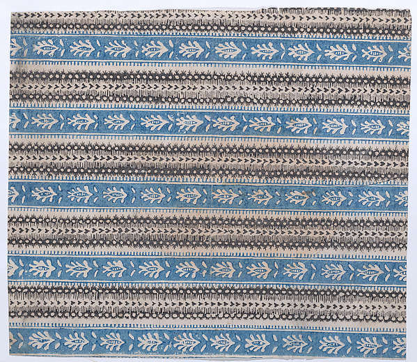 Anonymous, Sheet with five borders with blue and black abstract patterns