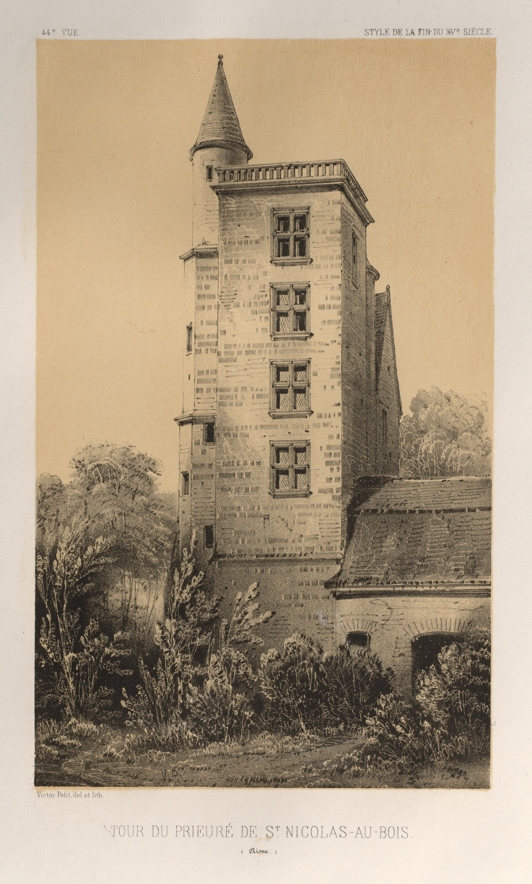 Victor Petit, Architecture Pittoresque ou Monuments des xveme. Et xvieme. Siecles: Chateaux De France des XV et XVI Siecles: Pl. 44, Tour Du Prieuré De St. Nicolas-Au-Bois (Aisne)