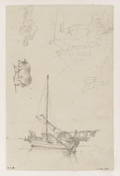 George Chinnery, A Tanka boat and a pig, with other sketches