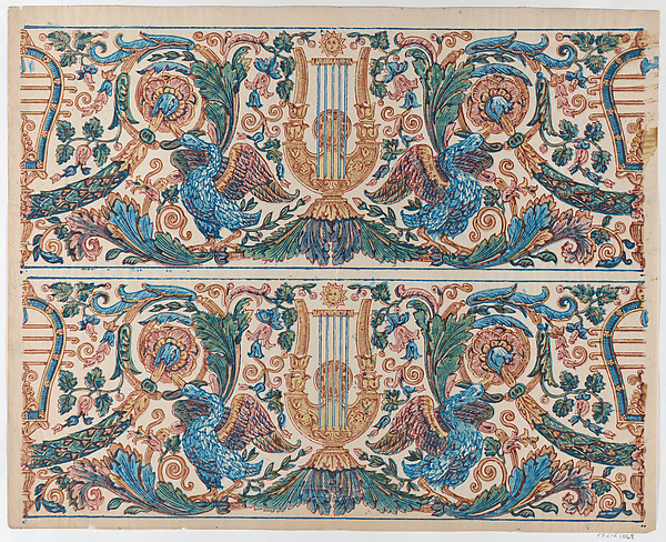 Anonymous, Sheet with two borders with a lyre and birds