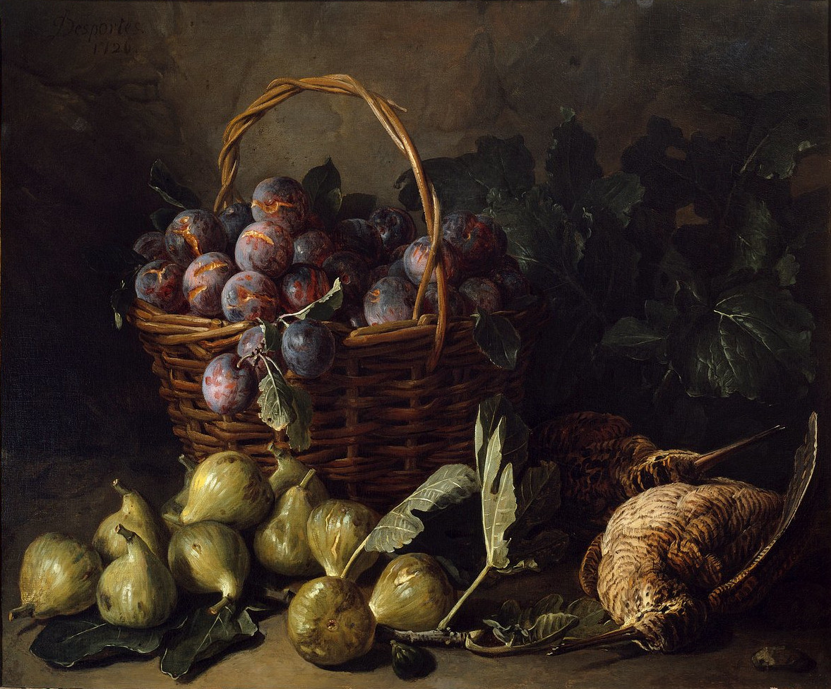 Alexandre-François Desportes, Nature morte au panier de prunes, avec figues et bécasse morte