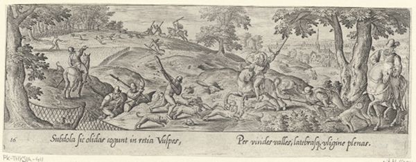 Collaert, Adriaen, (-1618), (printmaker), Venationis, piscationis, et aucupii typi: Fox hunt