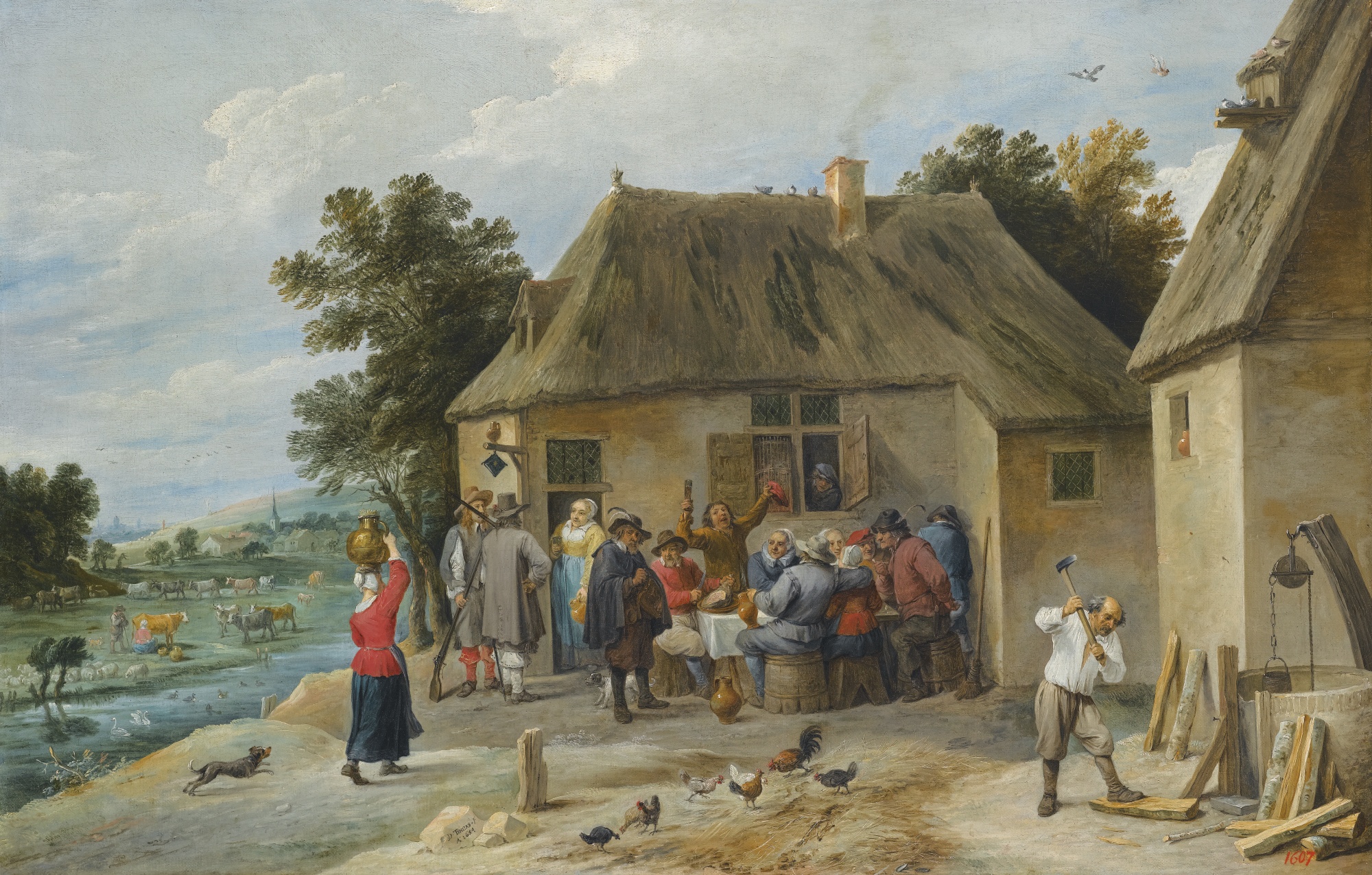 David Teniers the Younger, A Countryside Inn, with the innkeeper chopping wood