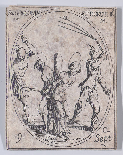 Jacques Callot, S. Gorgon et St. Dorothée, martyrs (St. Gorgonius and St. Dorotheus, Martyrs), September 9th, from "Les Images De Tous Les Saincts et Saintes de L'Année" (Images of All of the Saints and Religious Events of the Year)