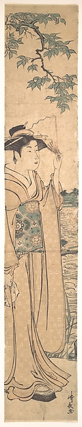 Torii Kiyonaga, Woman with Fan on the Banks of the Sumida River