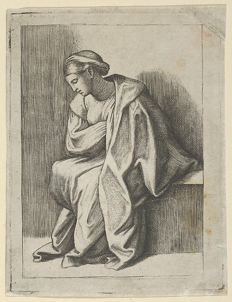 Anonymous, Woman sitting with her head turned downwards to her right and eyes closed