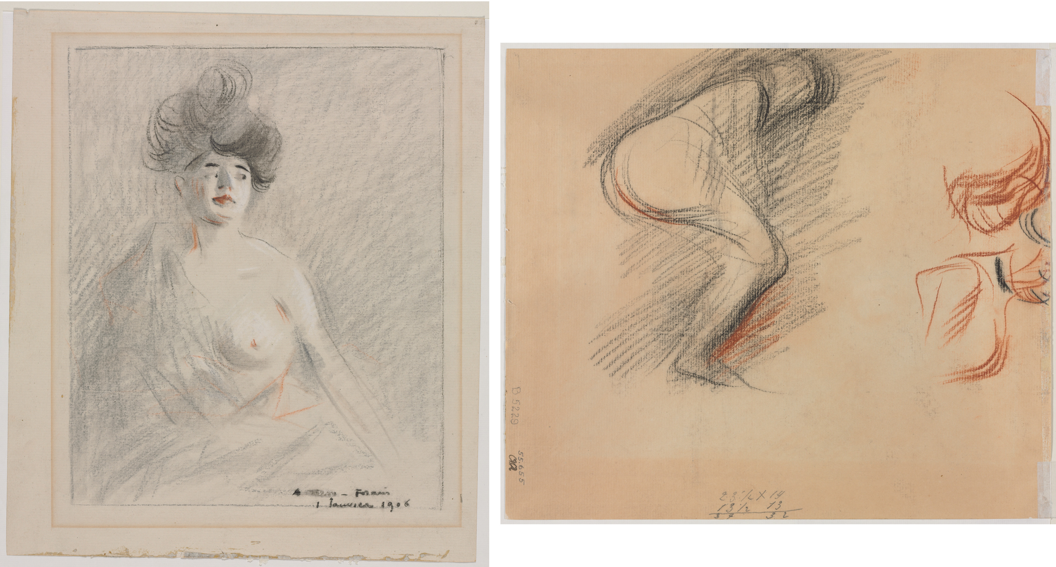 Jean Louis Forain, Courtesan (recto) Figure Sketches (verso)