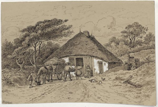 Kikkert, Jan Elias, (1843-1925), (artist), Family in front of a farm building