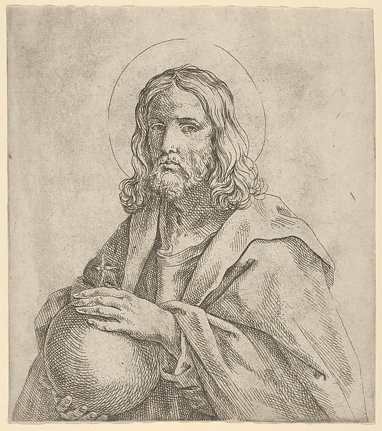 Anonymous, Christ seen in half-length, holding a globe surmounted by a cross