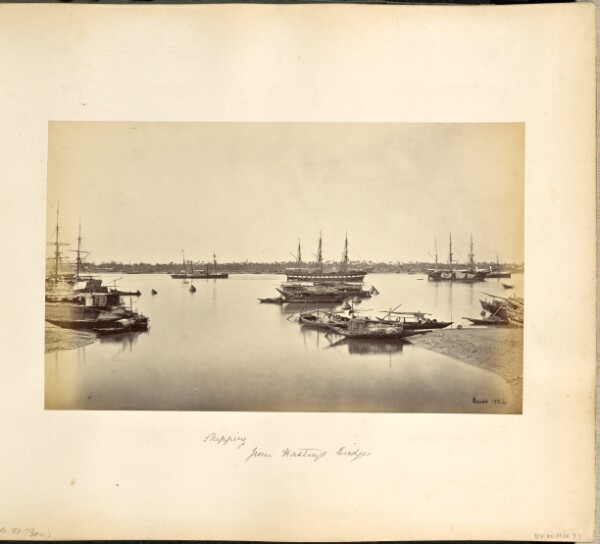 Samuel Bourne, Calcutta; View of Shipping from Hastings Bridge, showing the Steamer "Mauritius" and other vessels