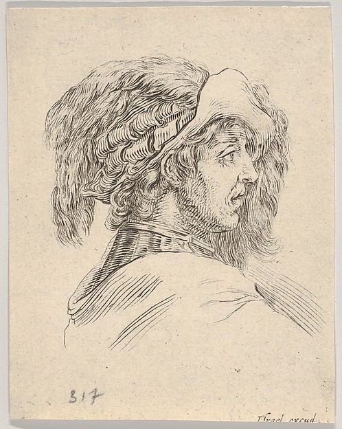 Stefano della Bella, Plate 10: Head of a Man without a Beard, Turned in Profile to the Right, from "Various heads and figures" (Diverses têtes et figures)