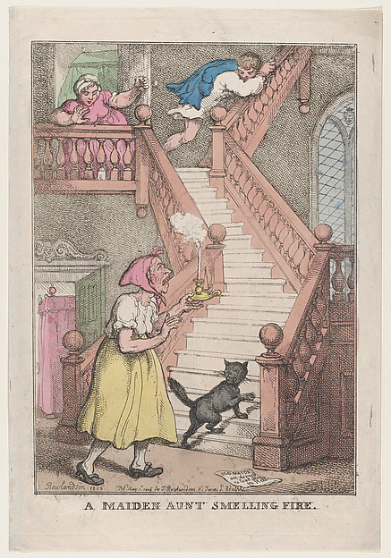 Thomas Rowlandson, A Maiden Aunt Smelling Fire