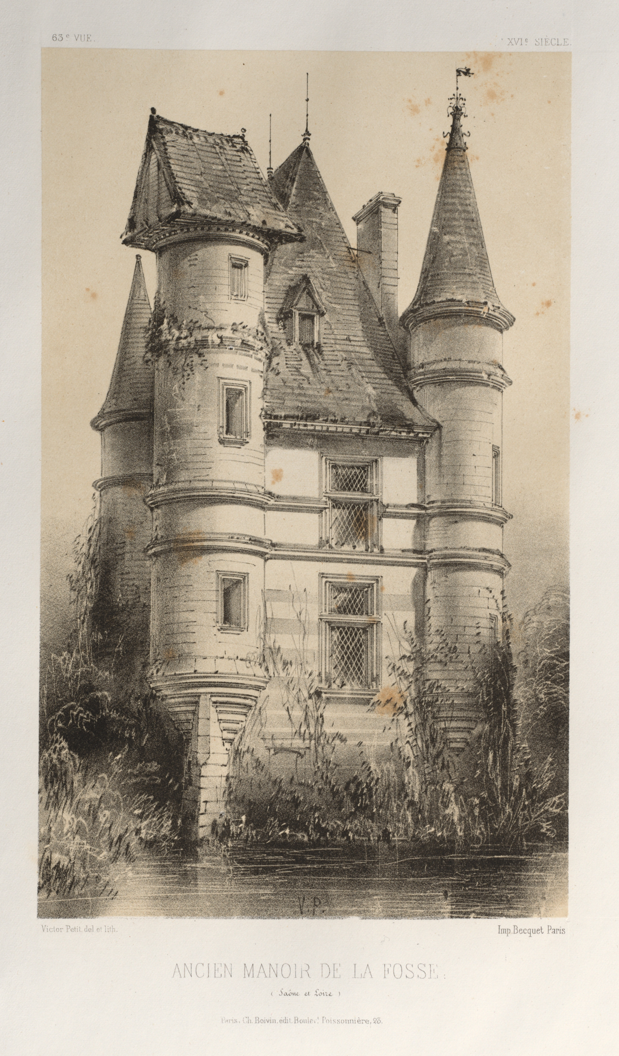 Victor Petit, Architecture Pittoresque ou Monuments des XVeme. Et XVIeme. Siecles: Chateaux de France des XV et XVI Siecles: Pl. 63, Ancien Manoir De La Fosse (Saône et Loire)