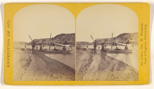 Timothy H. O'Sullivan, Camp in Painted Canon, Colorado River. Here a halt was made to repair boats, &c., and prepare for the further ascent...