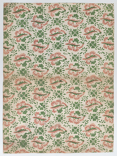 Anonymous, Sheet with overall red and green floral pattern