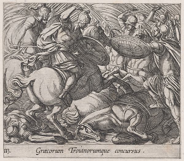 Antonio Tempesta, Plate 113: The Greeks Battling the Trojans (Graecorum Troianorumque concursus), from Ovid's 'Metamorphoses'