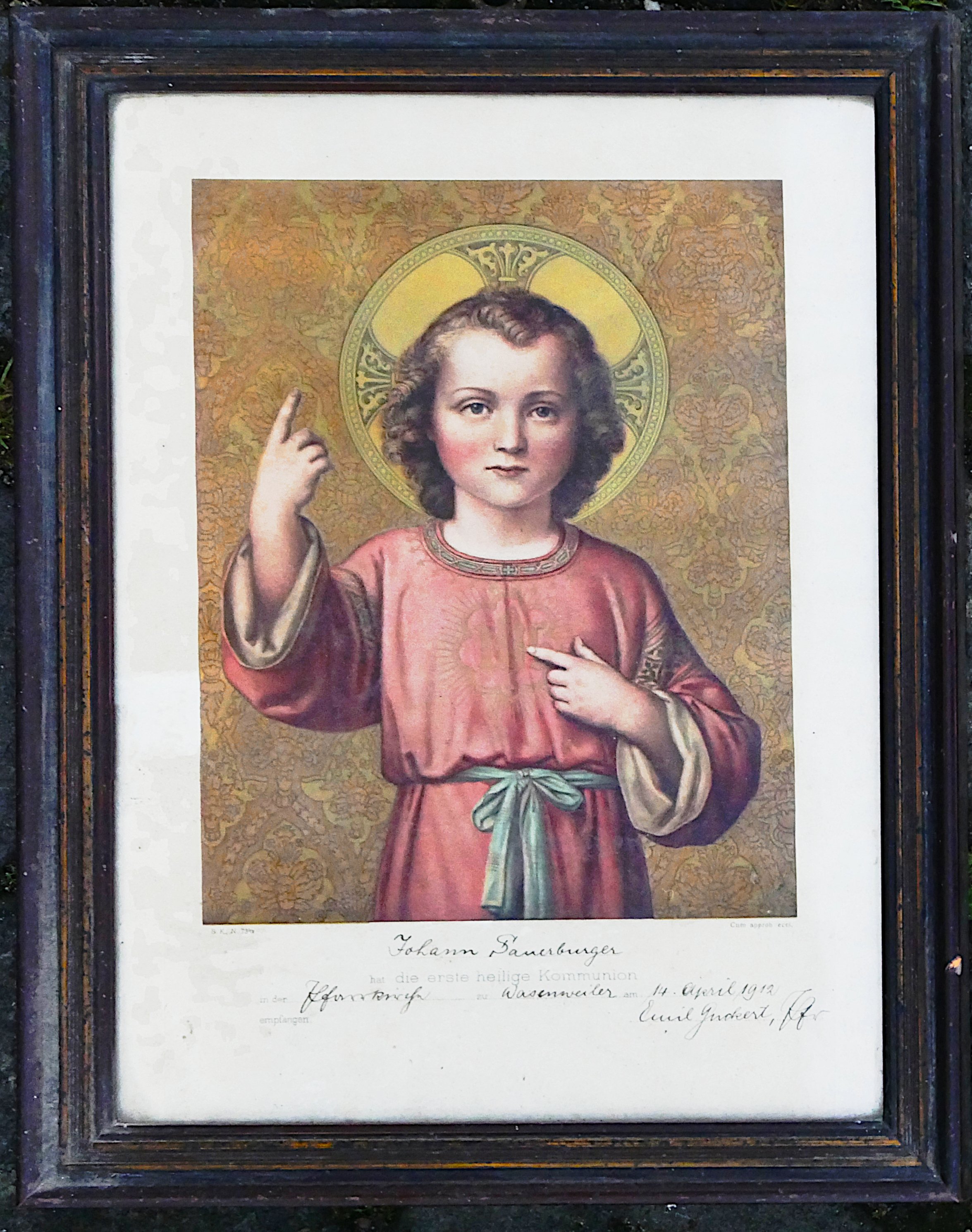Emil Guckert, Kommunionsschein - Erinnerungsbild mit Jesuskind