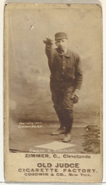 Goodwin & Company, Charles Louis "Chief" Zimmer, Catcher, Cleveland, from the Old Judge series (N172) for Old Judge Cigarettes