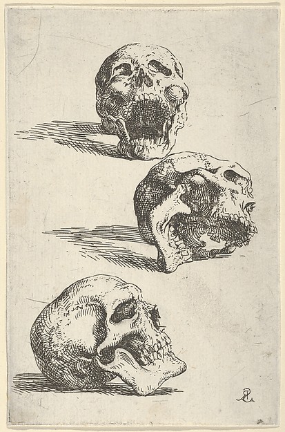 Salvator Rosa, Three human skulls, study for "Democritus in Meditation"