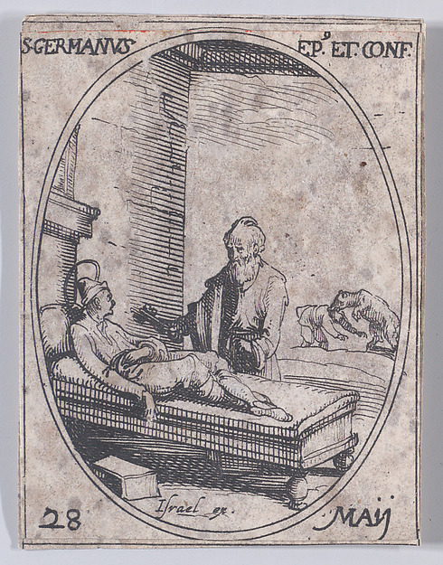 Jacques Callot, S. Germain, évêque et confesseur (St. Germanus, Bishop and Confessor), May 28th, from "Les Images De Tous Les Saincts et Saintes de L'Année" (Images of All of the Saints and Religious Events of the Year)