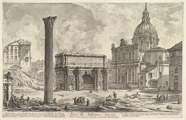 Giovanni Battista Piranesi, The Arch of Septimius Severus, with the Church of S. Martina on the right (Arco di Settimio Severo), from "Vedute di Roma"