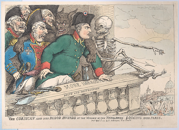 Thomas Rowlandson, The Corsican and His Bloodhounds at the Window of the Thuilleries Looking Over Paris