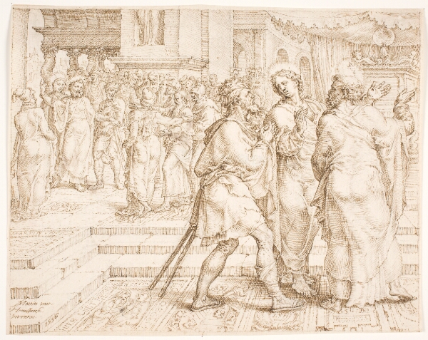 Maarten van Heemskerck, Den helbredte lamme følger med Peter og Johannes ind i templet