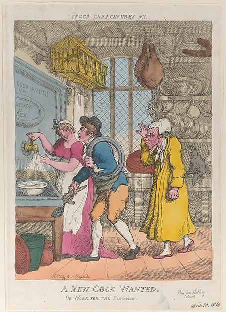 Thomas Rowlandson, A New Cock Wanted, or Work for the Plumber
