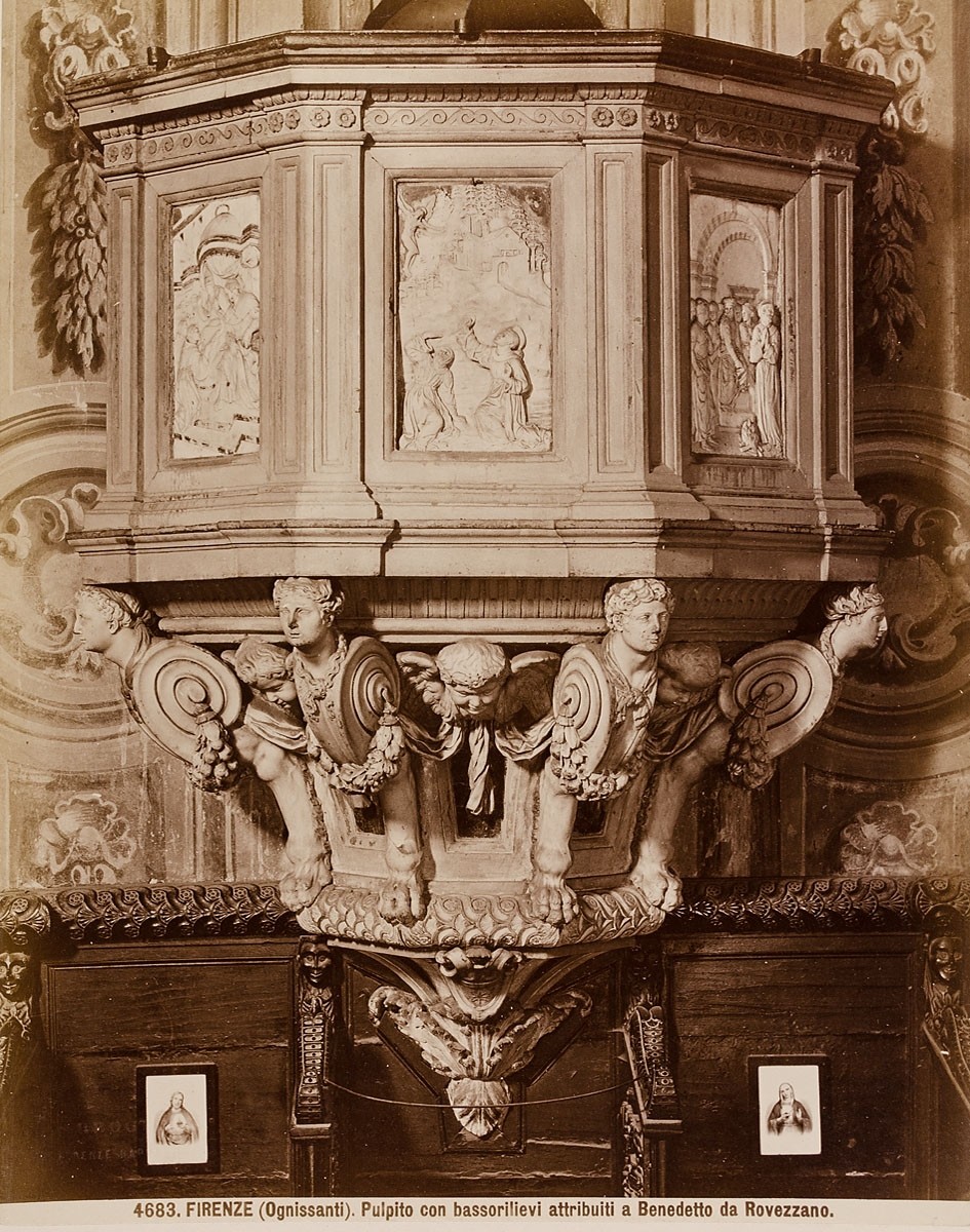 Giacomo Brogi, Firenze (Ognissanti) - Pulpito con bassorilievi attributi a Benedetto da Rovezzano