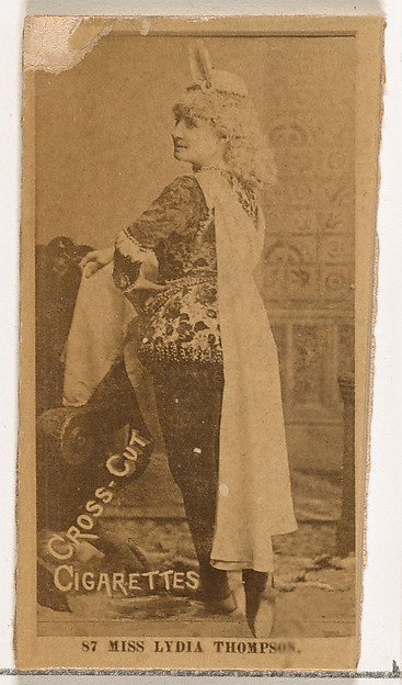 W. Duke, Sons & Co., Card Number 87, Lydia Thompson, from the Actors and Actresses series (N145-2) issued by Duke Sons & Co. to promote Cross Cut Cigarettes