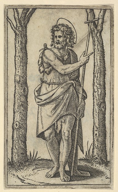 Marcantonio Raimondi, John the Baptist holding a staff, from "Piccoli Santi" (Small Saints)