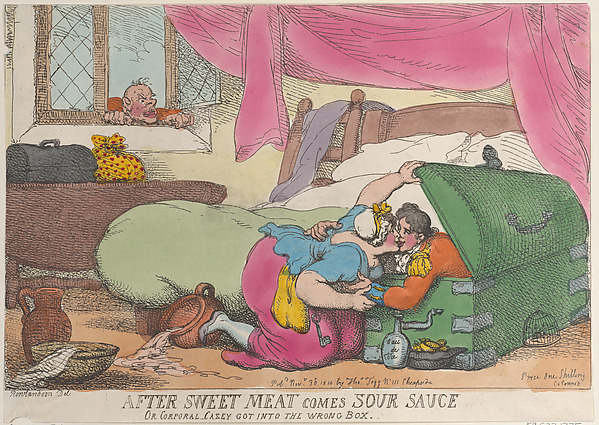 Thomas Rowlandson, After Sweet Meat Comes Sour Sauce, or Corporal Casey Got into the Wrong Box
