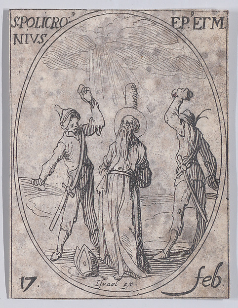 Jacques Callot, S. Polichroine, évêque et martyr (St. Polychronius, Bishop and Martyr), February 17th, from "Les Images De Tous Les Saincts et Saintes de L'Année" (Images of All of the Saints and Religious Events of the Year)