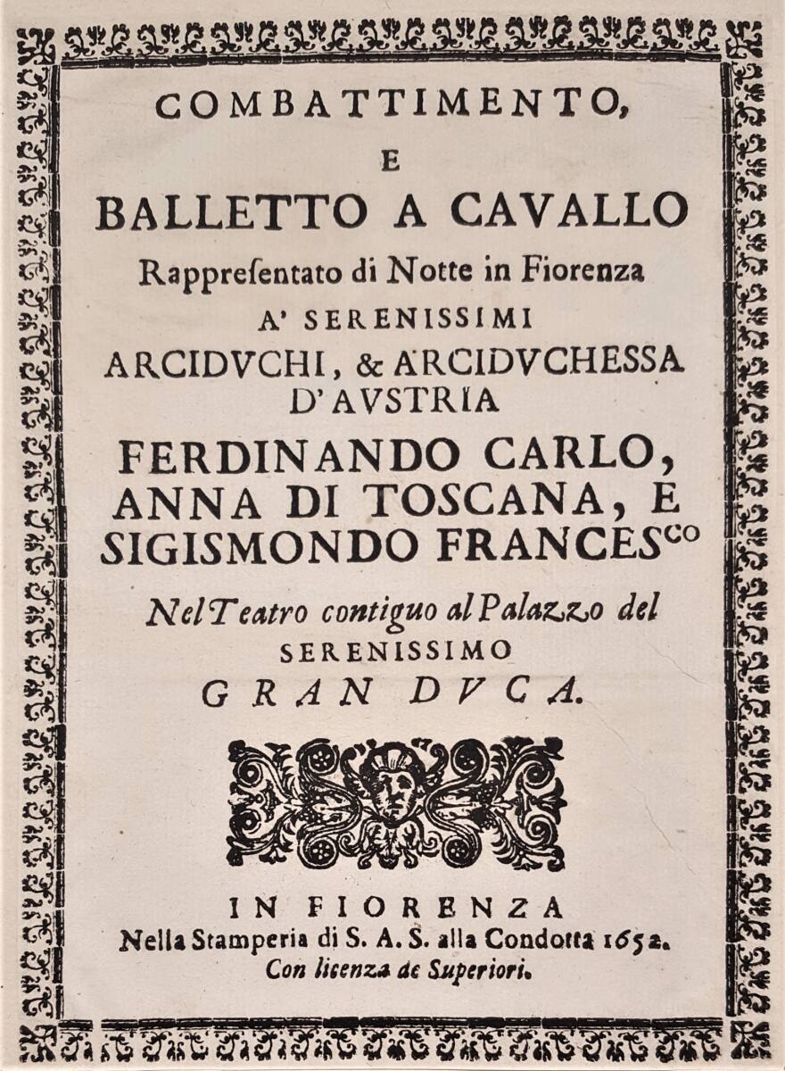 Anonym, Festlicher Wettstreit mit Rossballett am 28. April 1652 in Florenz : Titelblatt