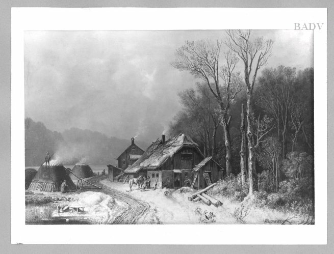 Heinrich Bürkel, winter-landscape with charcoal-....unleserlich