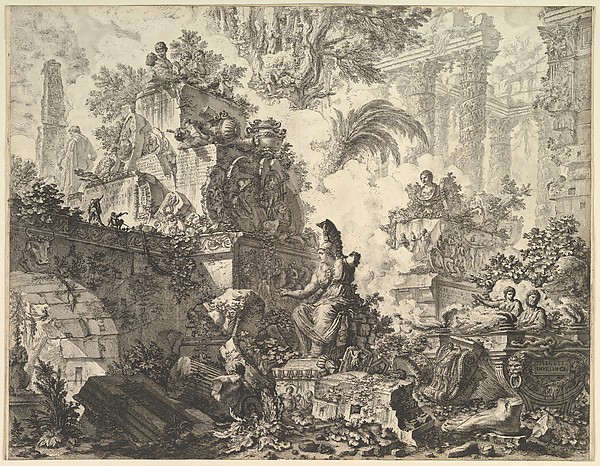 Giovanni Battista Piranesi, Frontispiece, with Statue of Minerva, from "Vedute di Roma"