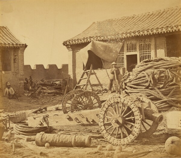 Felice Beato, Interior of the Pehtang Fort Showing the Magazine and Wooden Gun