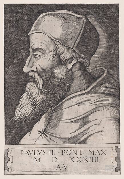 Agostino Veneziano (Agostino dei Musi), Pope Paul III in a Skullcap
