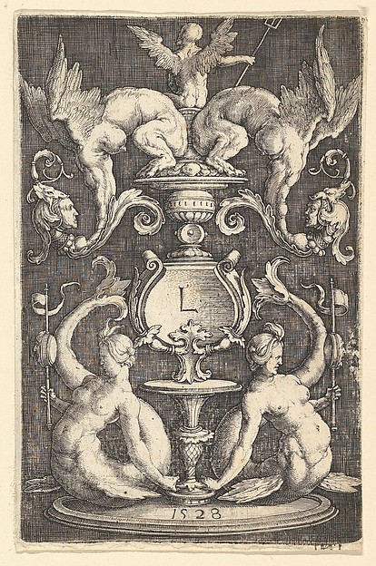 Lucas van Leyden, Panel of Ornament with Two Sirens