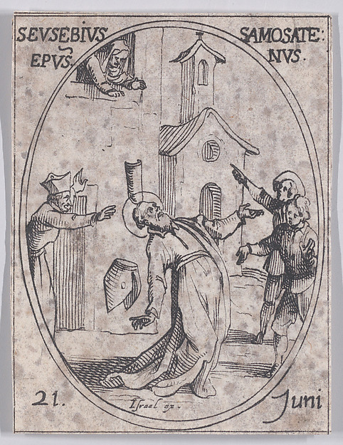 Jacques Callot, S. Eusèbe, évêque de Samosate (St. Eusebius, Bishop of Samosata), June 21st, from "Les Images De Tous Les Saincts et Saintes de L'Année" (Images of All of the Saints and Religious Events of the Year)