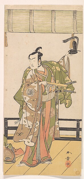 Katsukawa Shunshō　勝川春章, Arashi Sangoro as a Samurai Standing on the Veranda of a Great House