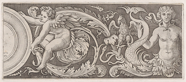 Agostino Veneziano (Agostino dei Musi), Frieze with Eros and a Siren