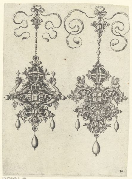 Collaert, Hans, (approximately 1530-1581), (printmaker), Designs for pendants: Two pendants with armillary spheres