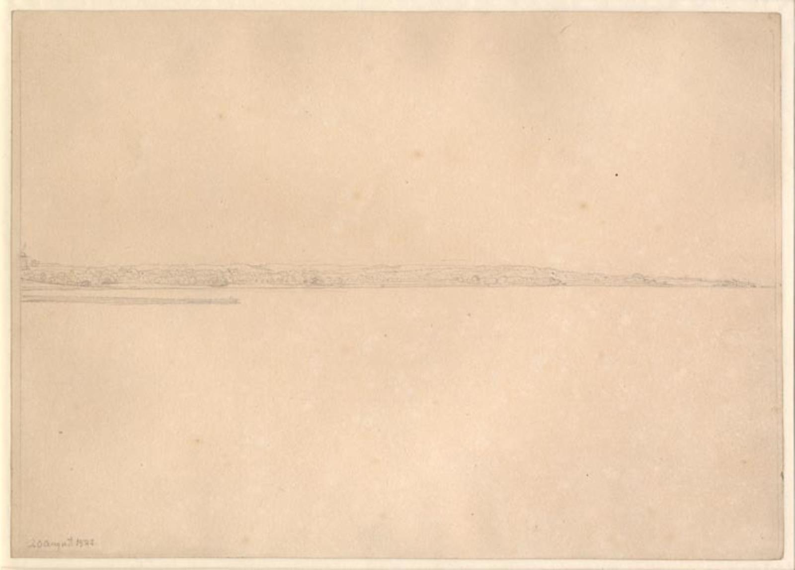 C.W. Eckersberg, Prospekt: Udsigt fra søen mod kalkbrænderiet og kysten nord for.