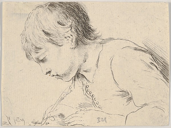 Stefano della Bella, Plate 14: A child writing with a quill, facing left in profile, from "Various heads and figures" (Diverses têtes et figures)