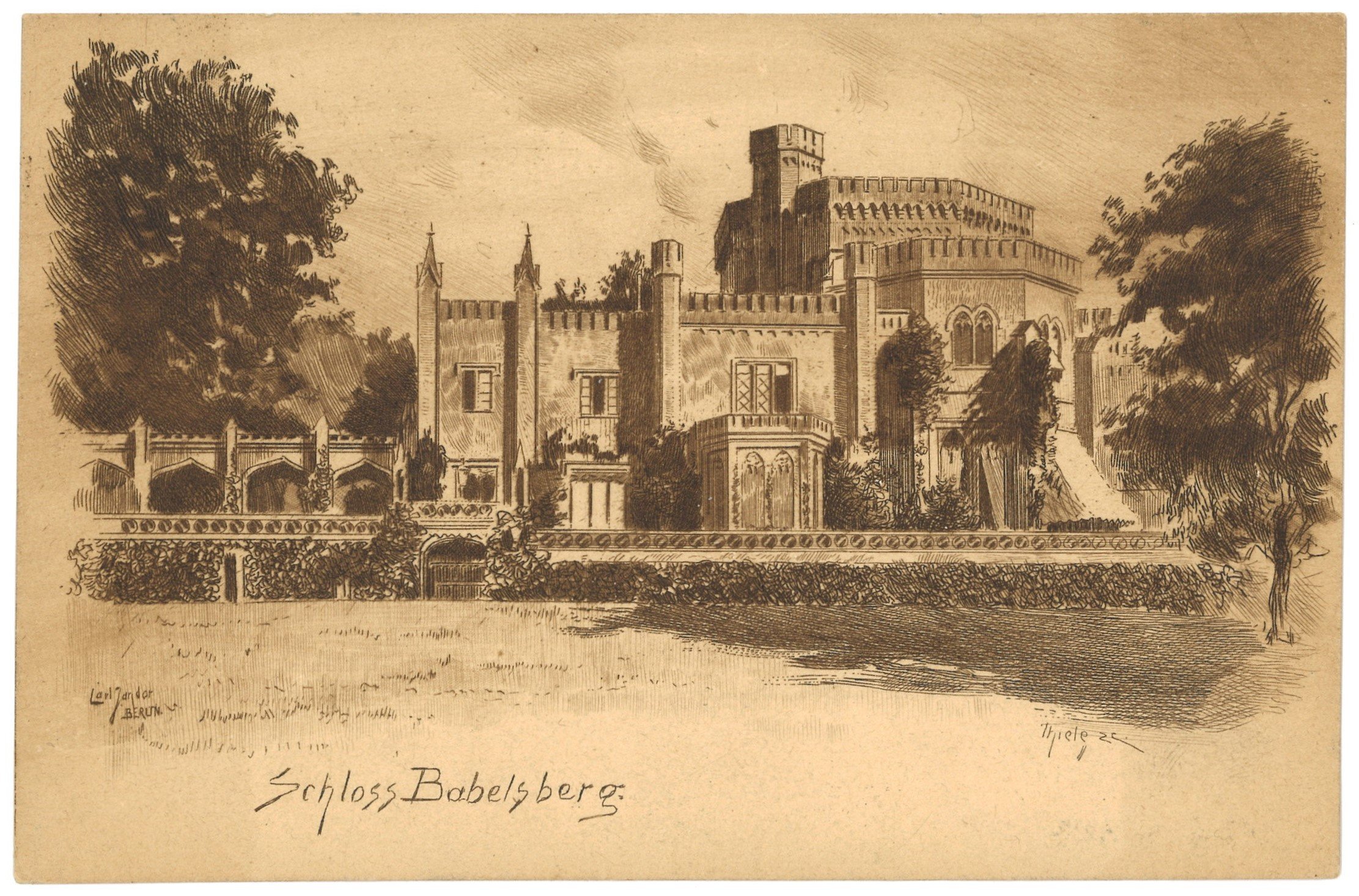 Maler) Hermann Thiele (Radierer, Potsdam-Babelsberg: Schloss Babelsberg von Norden