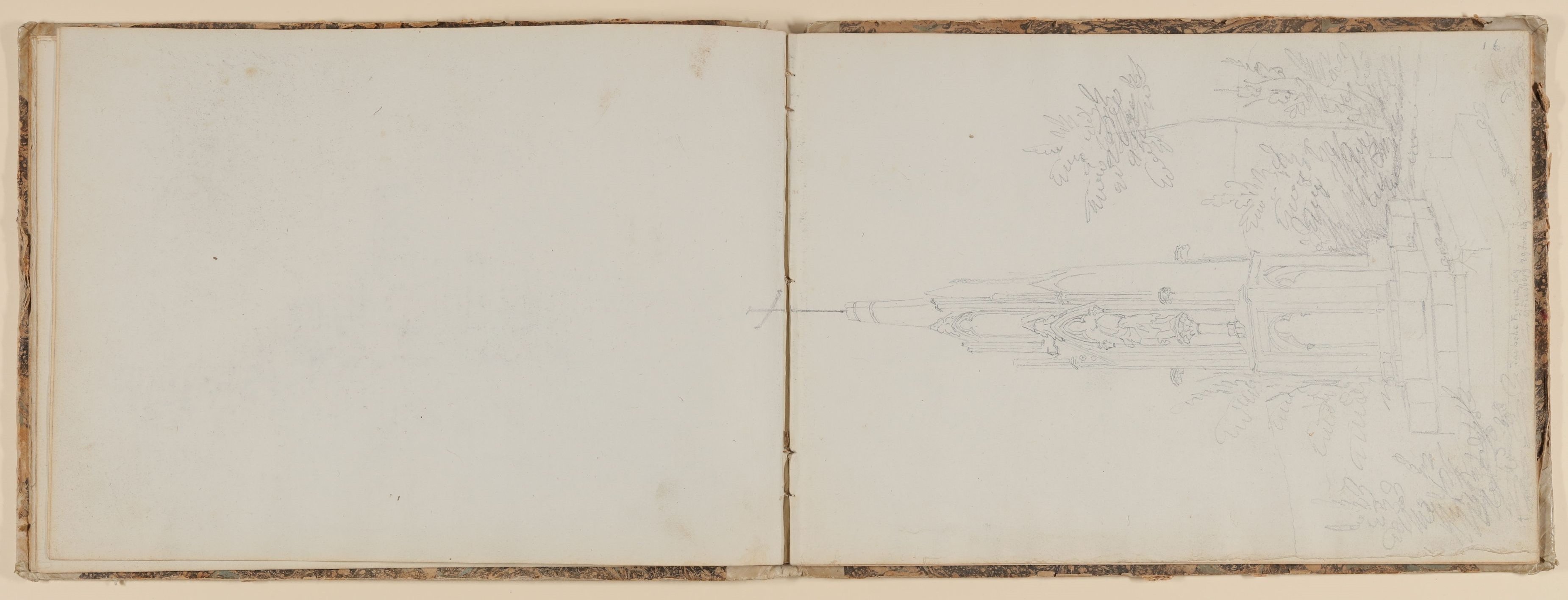 Rosette Städel, Das Hochkreuz bei Bonn-Bad Godesberg [aus einem Skizzenbuch der Rosette Städel, Blatt 16r]