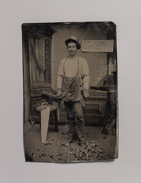 Unknown, [Carpenter or Cabinetmaker Standing Before a Sign Advertising His Trade]